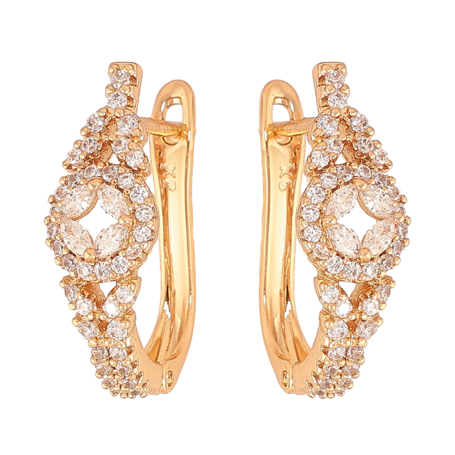 Сережки Xuping колір Позолота 18К англійський замок "Візерунок з кристалами" фото №1