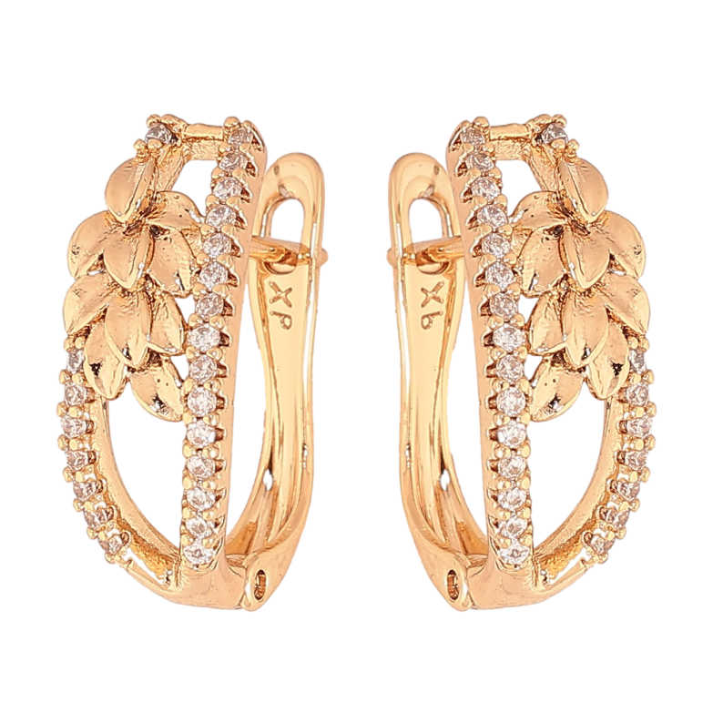 Серьги Xuping цвет Позолота 18К английский замок "Узор с кристаллами" фото №1