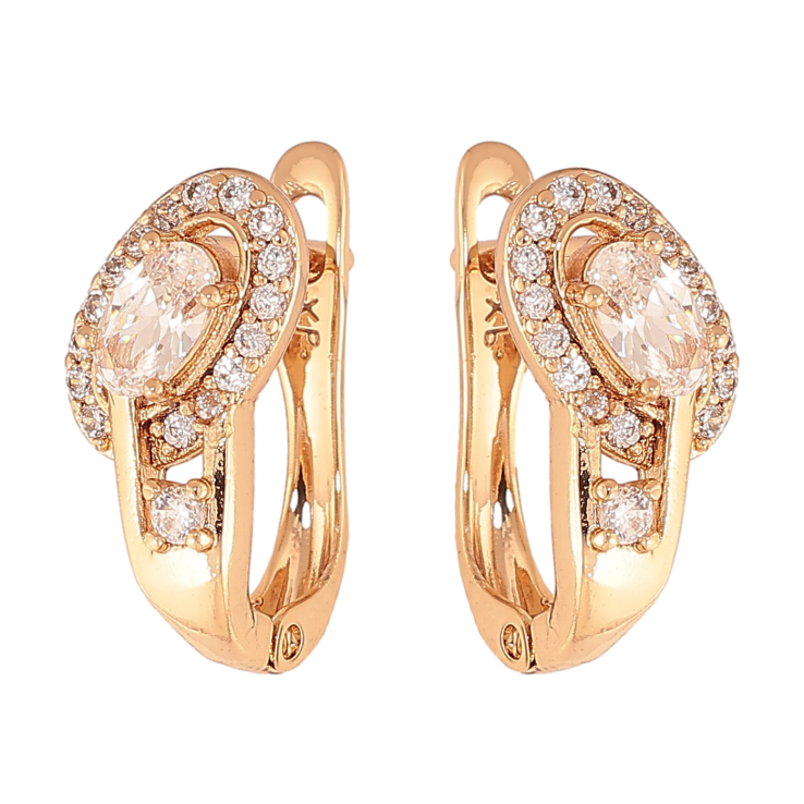 Серьги Xuping цвет Позолота 18К английский замок "Узор с кристаллами" фото №15