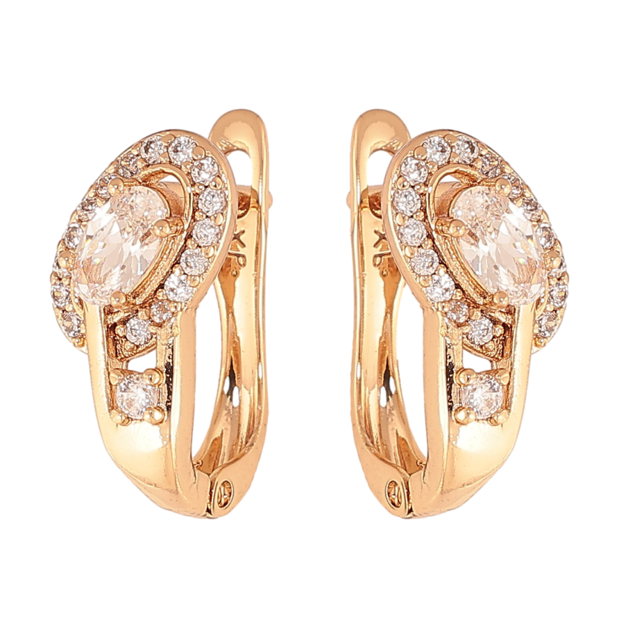 Серьги Xuping цвет Позолота 18К английский замок "Узор с кристаллами" фото №1