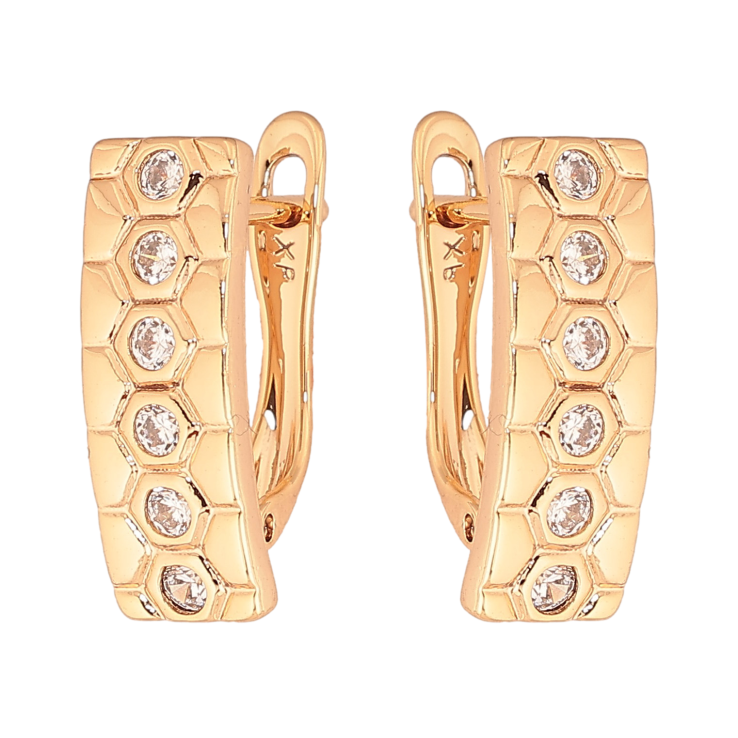 Серьги Xuping цвет Позолота 18К английский замок "Узор с кристаллами" фото №15