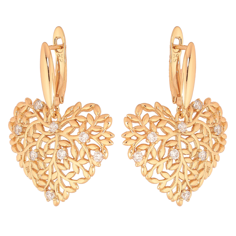 Серьги Xuping цвет Позолота 18К английский замок "Ажурные сердечки" фото №1