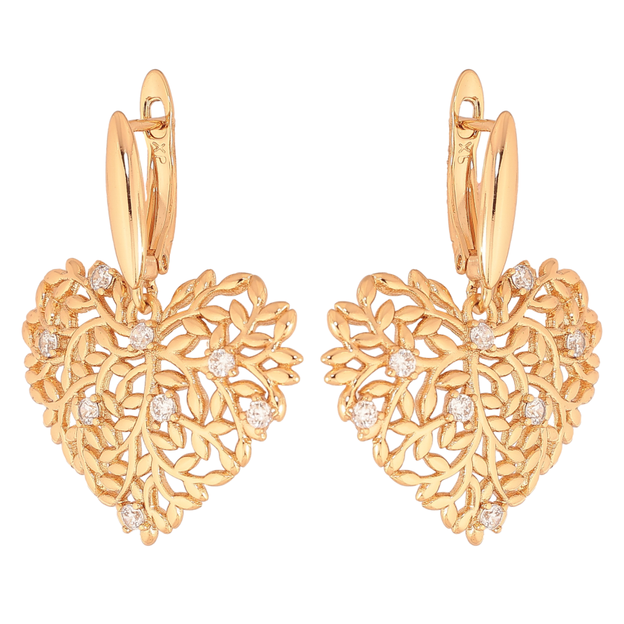 Серьги Xuping цвет Позолота 18К английский замок "Ажурные сердечки" фото №1