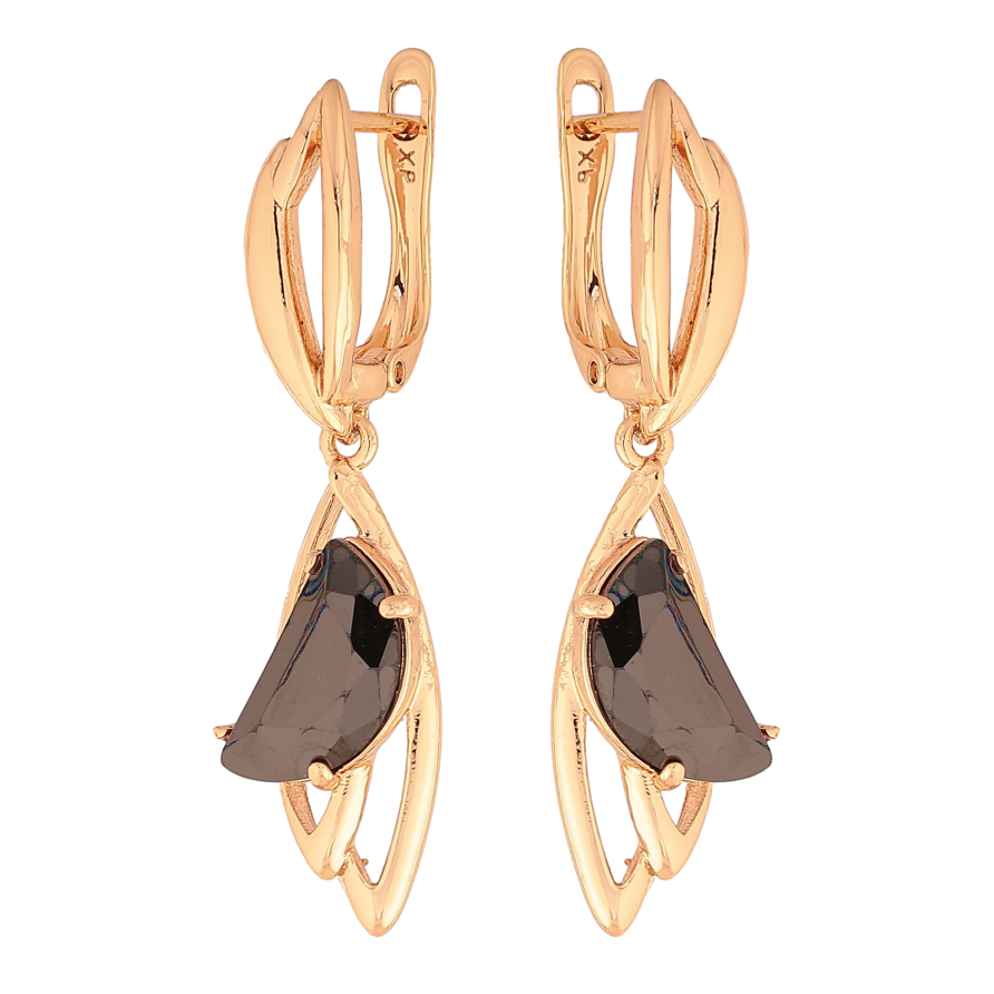 Сережки Xuping колір Позолота 18К англійський замок "Підвіски з чорними кристалами" фото №1