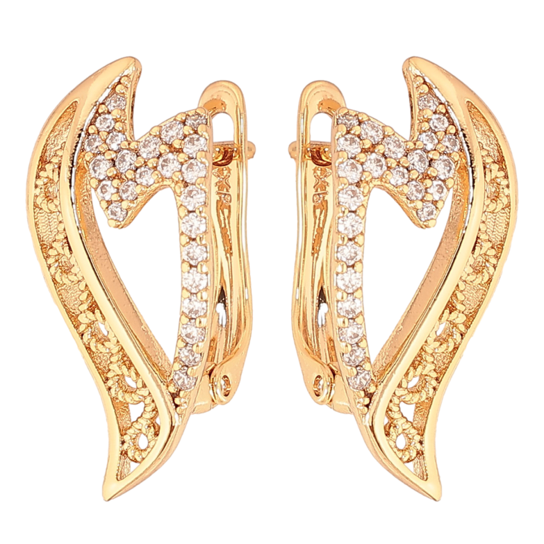 Серьги Xuping цвет Позолота 18К английский замок "Узор с кристаллами" фото №1 Серьги Xuping цвет Позолота 18К английский замок "Узор с кристаллами" фото №1