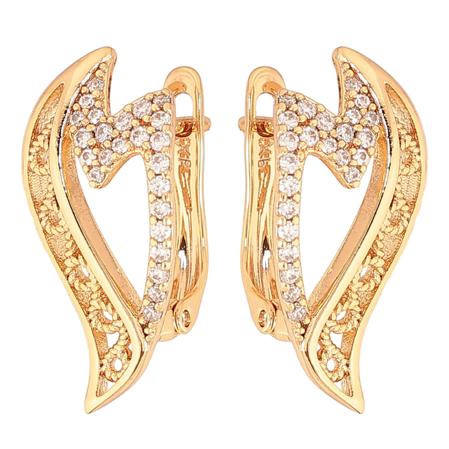 Серьги Xuping цвет Позолота 18К английский замок "Узор с кристаллами" фото №1