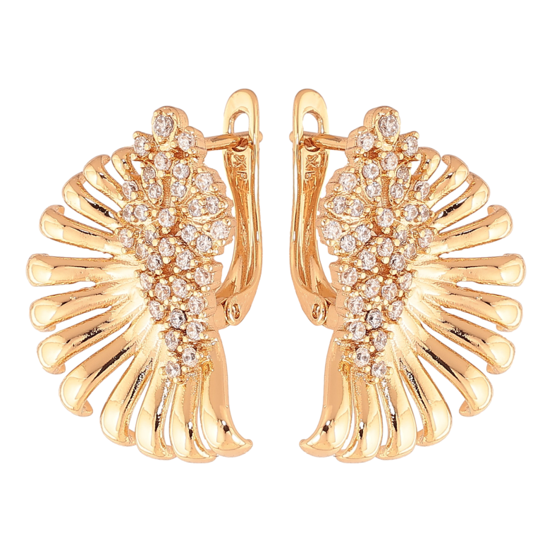 Серьги Xuping цвет Позолота 18К английский замок "Узор с кристаллами" фото №3