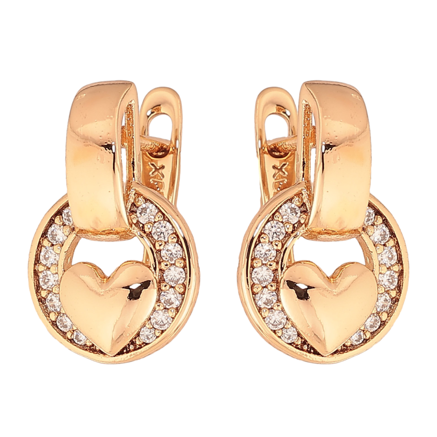 Сережки Xuping колір Позолота 18K англійський замок "Кільця з сердечками" фото №1