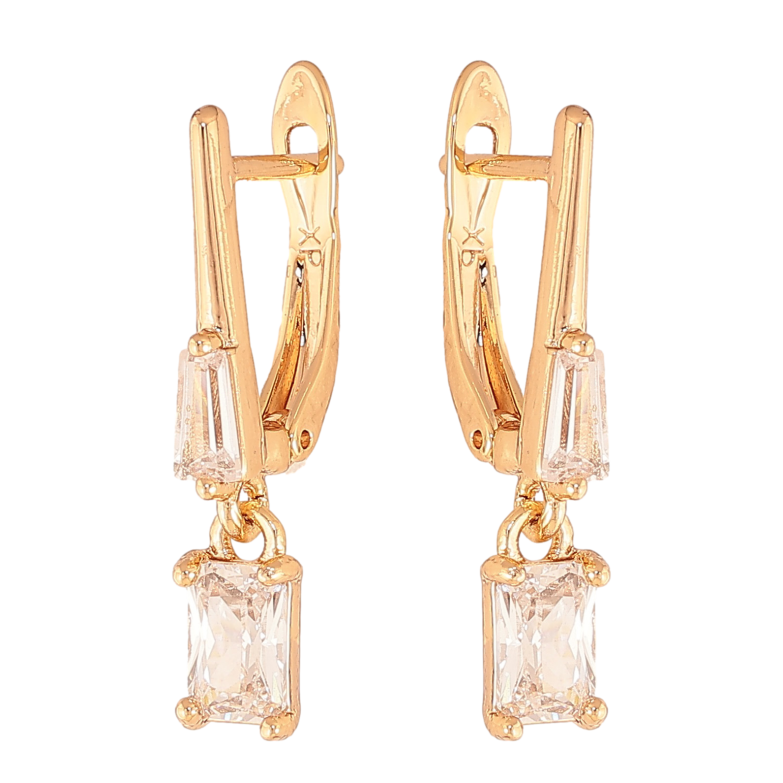 Серьги Xuping цвет Позолота 18К английский замок "Кристальные подвески" фото №1