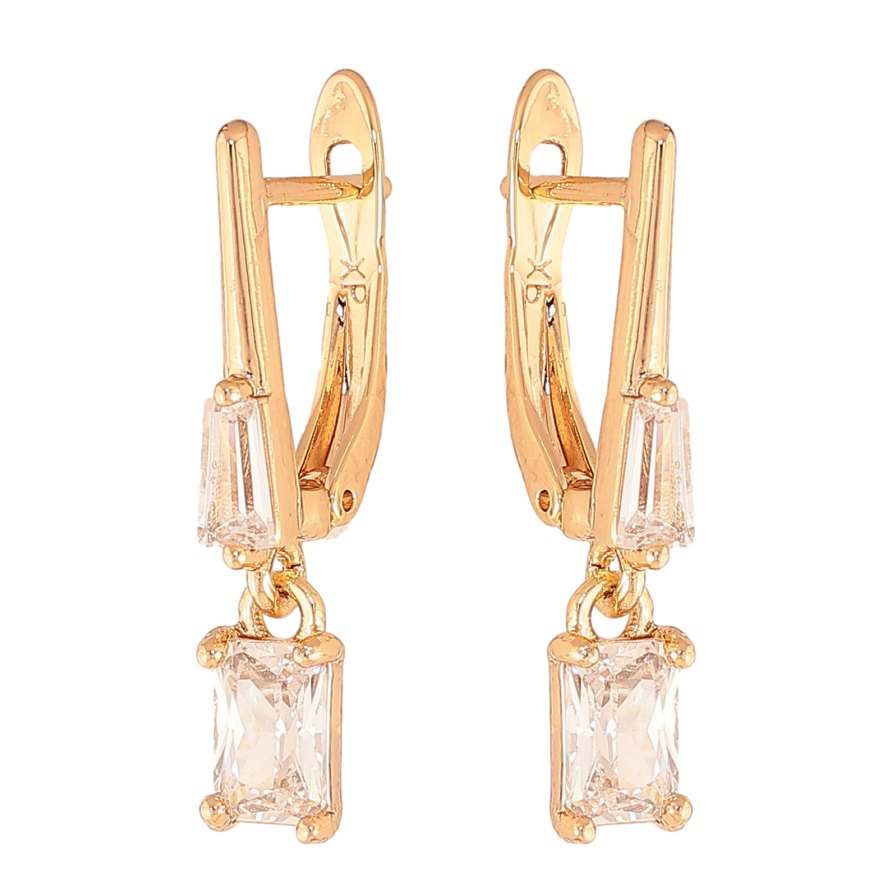 Серьги Xuping цвет Позолота 18К английский замок "Кристальные подвески" фото №1