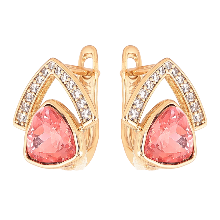 Серьги Xuping цвет Позолота 18K английский замок "Узор с розовыми кристаллами" фото №10 Серьги Xuping цвет Позолота 18K английский замок "Узор с розовыми кристаллами" фото №10