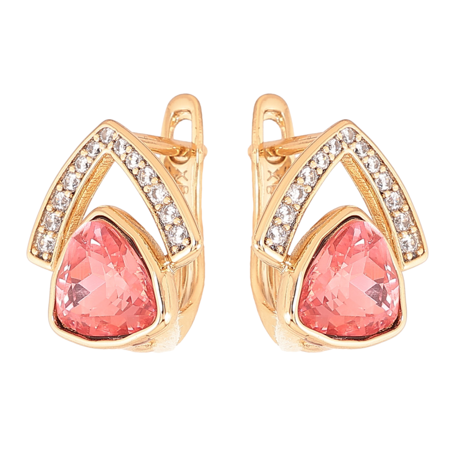 Серьги Xuping цвет Позолота 18K английский замок "Узор с розовыми кристаллами" фото №1