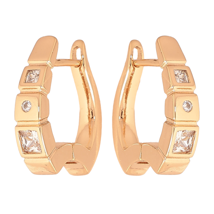 Серьги Xuping цвет Позолота 18К английский замок "Узор с кристаллами" фото №12