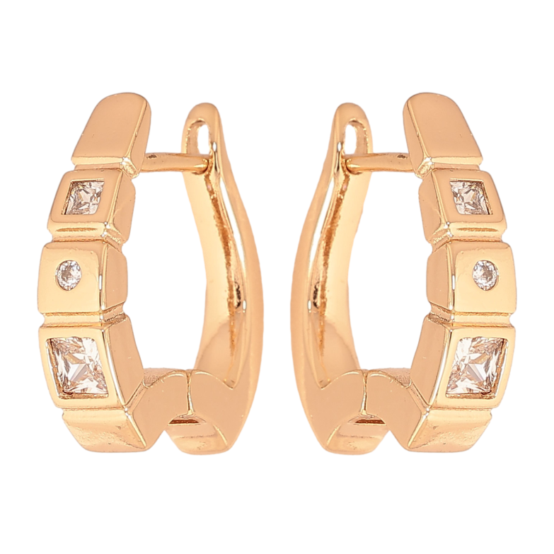 Серьги Xuping цвет Позолота 18К английский замок "Узор с кристаллами" фото №1