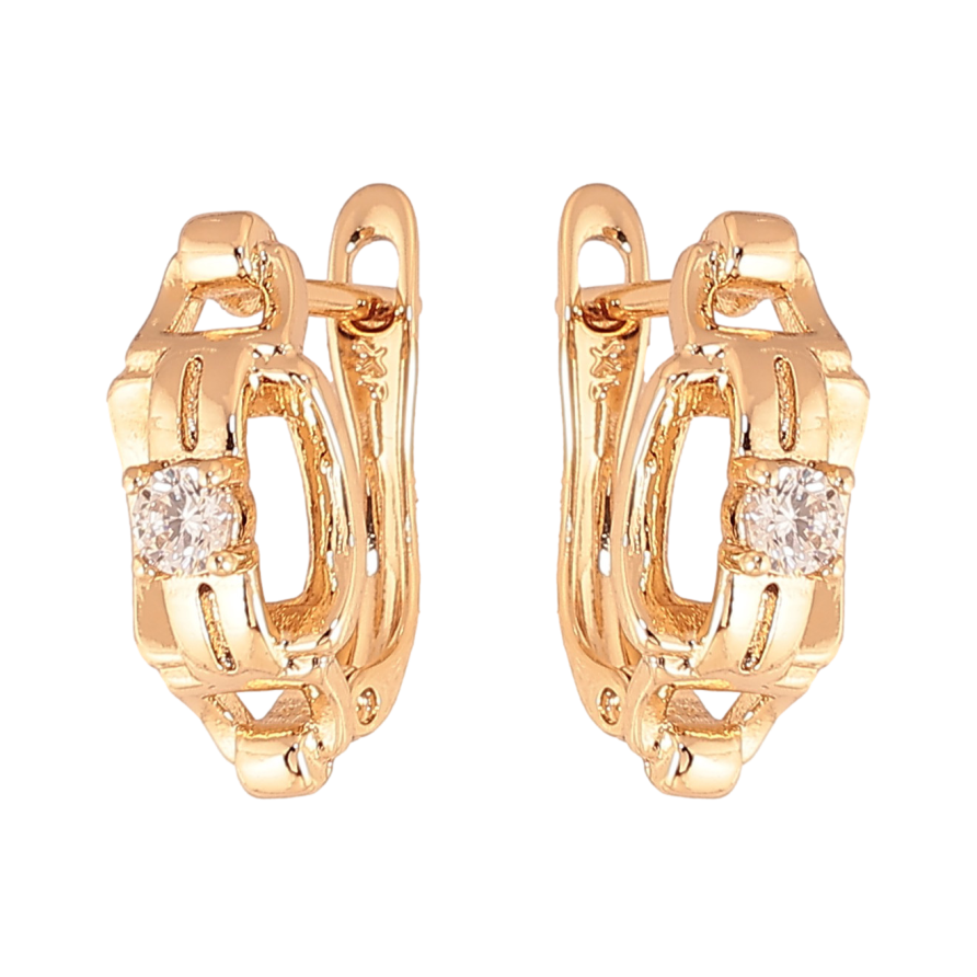 Сережки Xuping колір Позолота 18К англійський замок "Візерунок з кристалами" фото №1