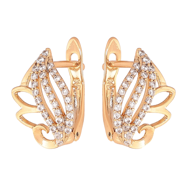 Серьги Xuping цвет Позолота 18К английский замок "Узор с кристаллами" фото №9