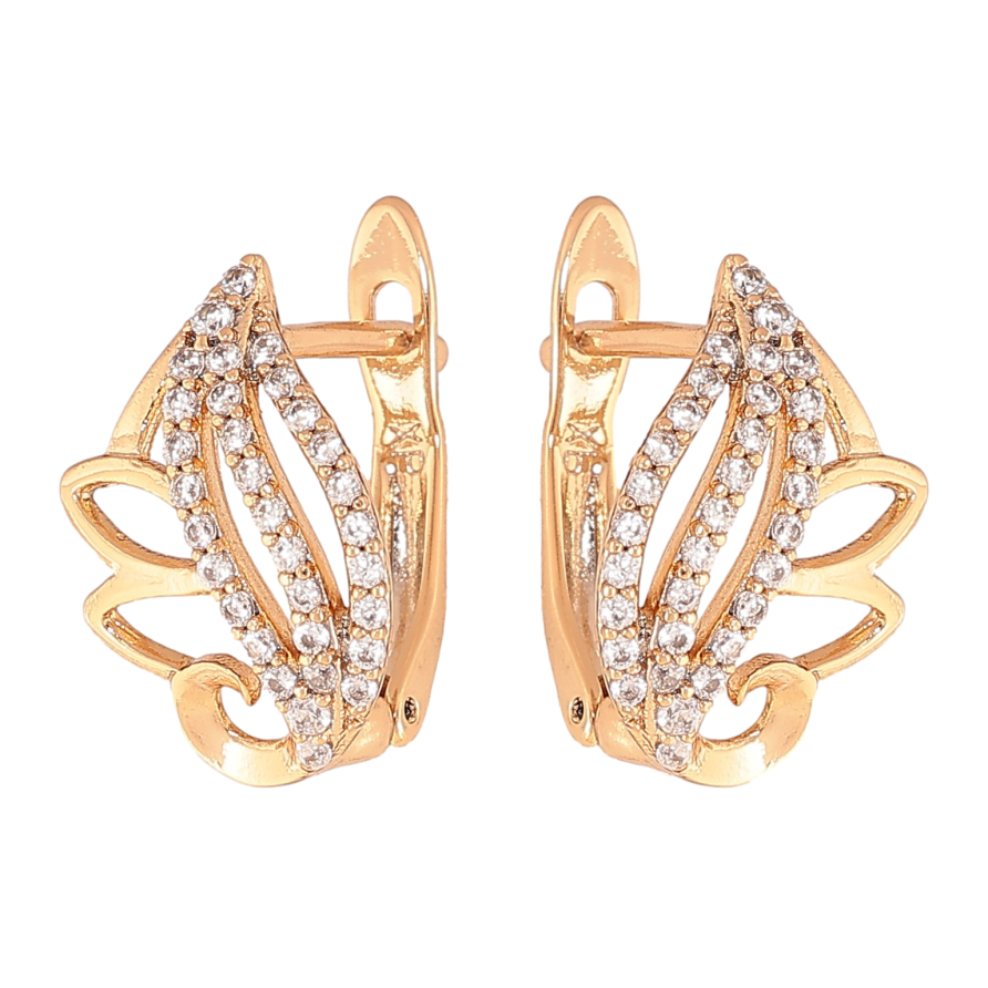 Серьги Xuping цвет Позолота 18К английский замок "Узор с кристаллами" фото №1