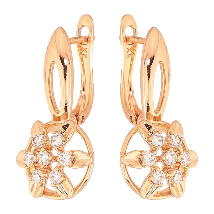 Серьги Xuping цвет Позолота 18K английский замок "Цветочки с кристаллами" фото №11