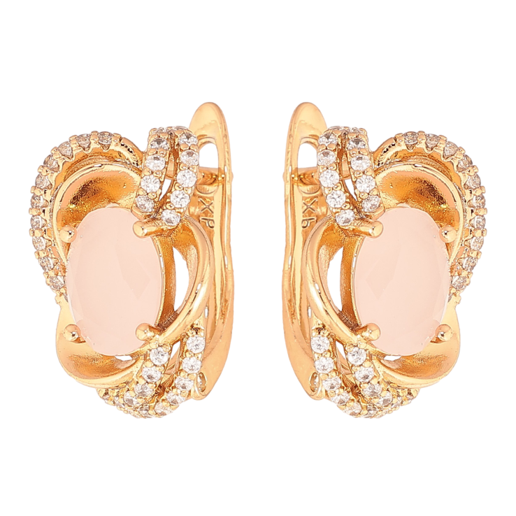 Серьги Xuping цвет Позолота 18К английский замок "Узор с розовыми кристаллами" фото №12