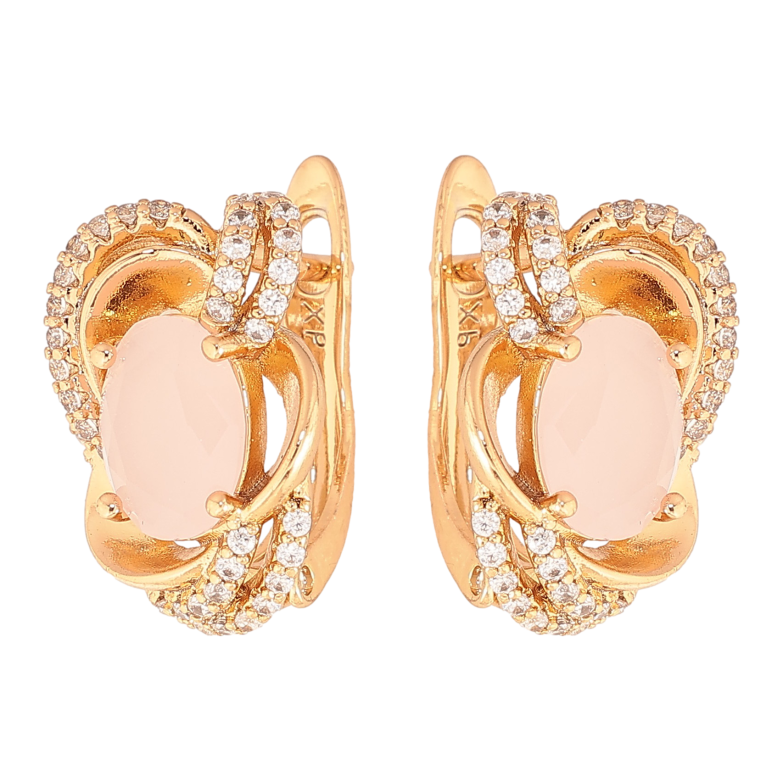 Серьги Xuping цвет Позолота 18К английский замок "Узор с розовыми кристаллами" фото №1