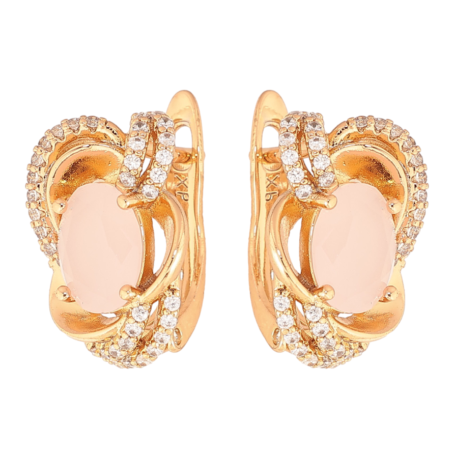 Серьги Xuping цвет Позолота 18К английский замок "Узор с розовыми кристаллами" фото №1