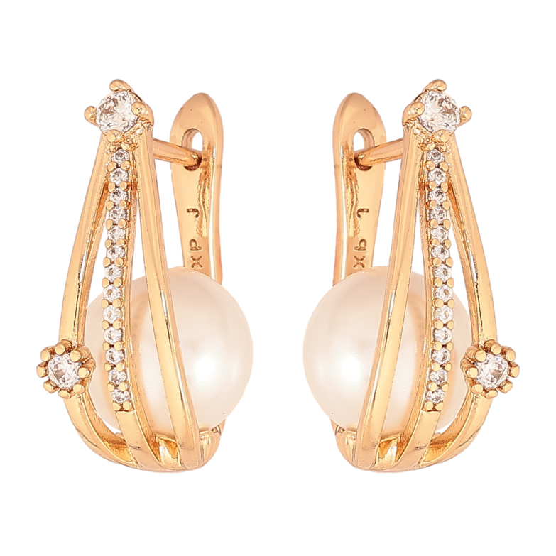 Серьги Xuping цвет Позолота 18К английский замок "Узор с жемчужинами и кристаллами" фото №3