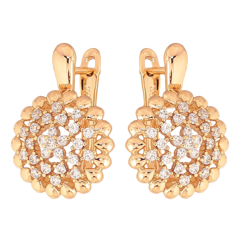 Серьги Xuping цвет Позолота 18K английский замок "Узор с кристаллами" фото №1