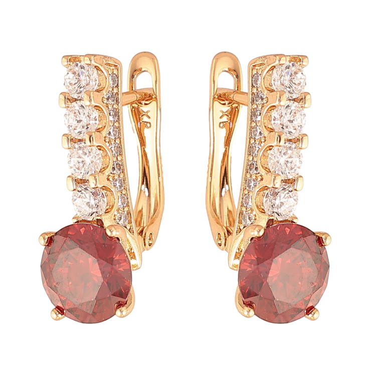 Серьги Xuping цвет Позолота 18K английский замок "Кристальные дорожки с красными кристаллами" фото №3 Серьги Xuping цвет Позолота 18K английский замок "Кристальные дорожки с красными кристаллами" фото №3