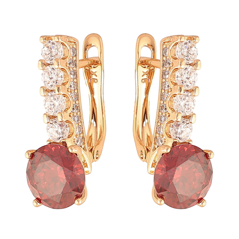 Серьги Xuping цвет Позолота 18K английский замок "Кристальные дорожки с красными кристаллами" фото №1 Серьги Xuping цвет Позолота 18K английский замок "Кристальные дорожки с красными кристаллами" фото №1