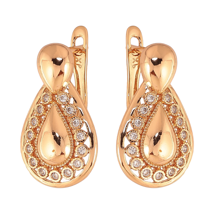 Сережки Xuping колір Позолота 18К англійський замок "Візерунок з кристалами" фото №6