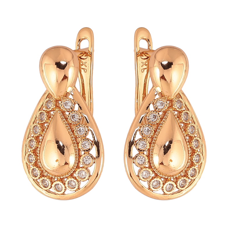 Сережки Xuping колір Позолота 18К англійський замок "Візерунок з кристалами" фото №1