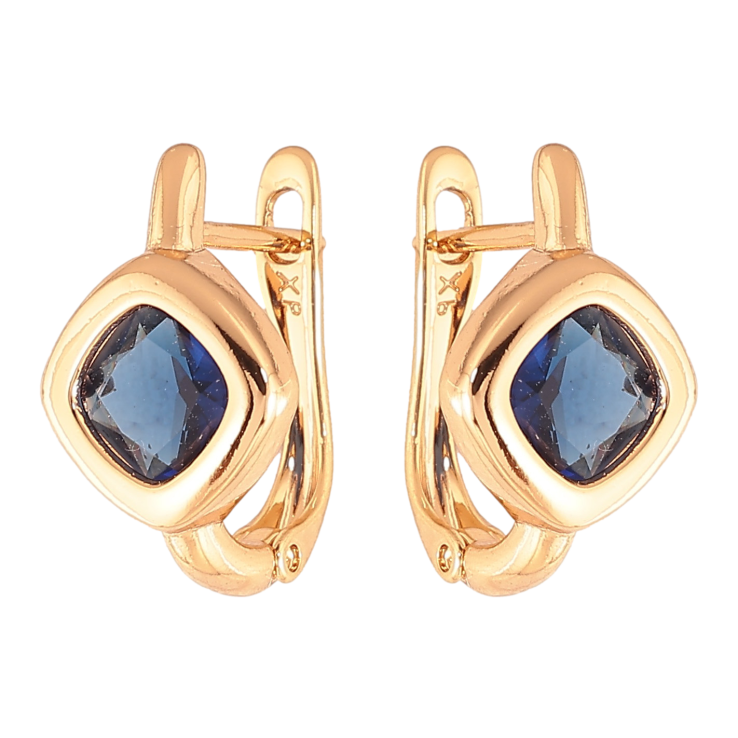 Сережки Xuping колір Позолота 18K англійський замок "Сині кристальні ромби" фото №5