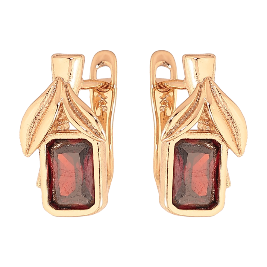 Сережки Xuping колір Позолота 18К англійський замок "Червоні кристальні ягідки" фото №1