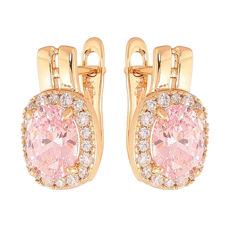 Сережки Xuping колір Позолота 18K англійський замок "Рожеві кристали в обрамленні" фото №6