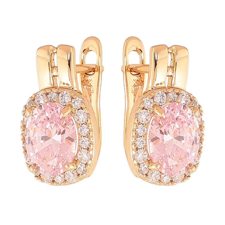Серьги Xuping цвет Позолота 18K английский замок "Розовые кристаллы в обрамлении" фото №1