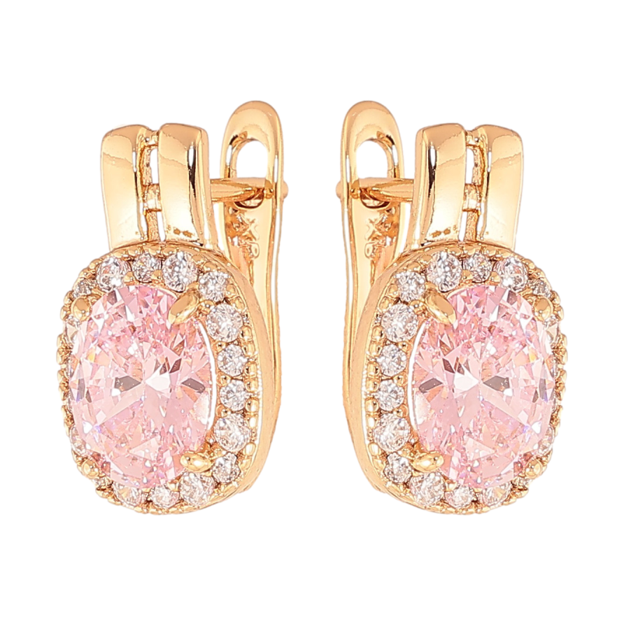 Сережки Xuping колір Позолота 18K англійський замок "Рожеві кристали в обрамленні" фото №1 Сережки Xuping колір Позолота 18K англійський замок "Рожеві кристали в обрамленні" фото №1