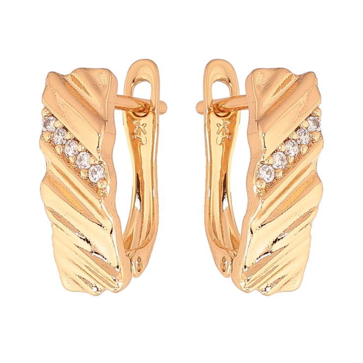 Сережки Xuping колір Позолота 18K англійський замок "Візерунок з кристалами" фото №12