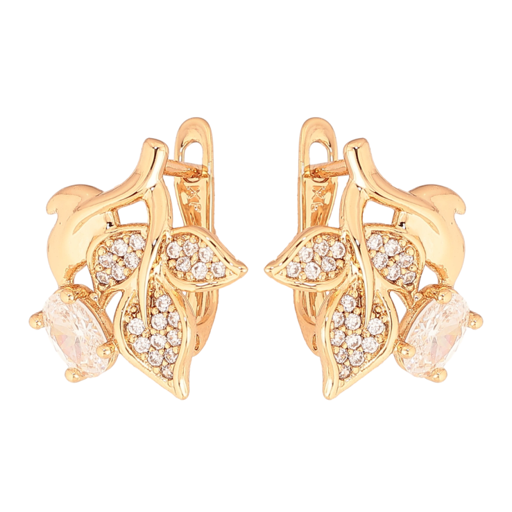 Серьги Xuping цвет Позолота 18K английский замок "Веточки с кристаллами" фото №9