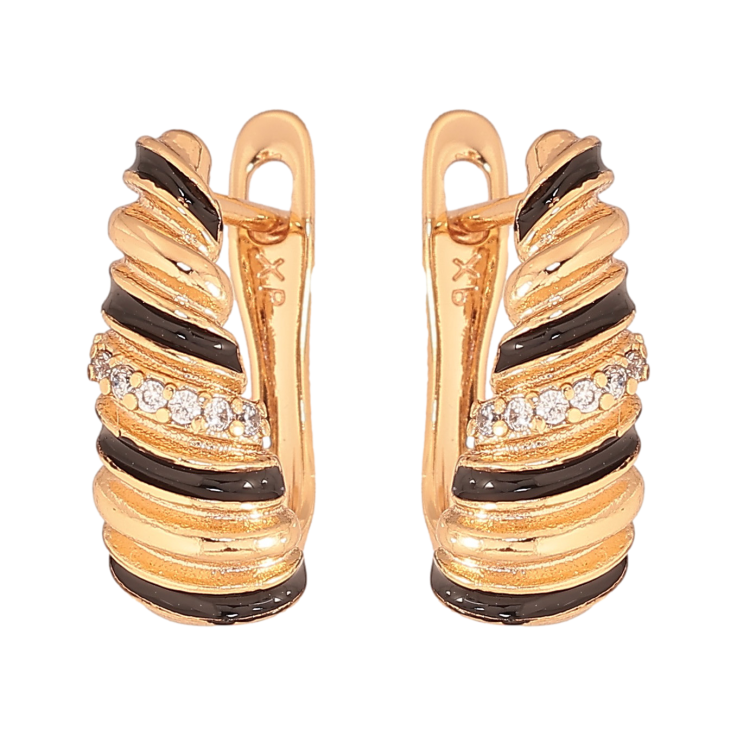 Серьги Xuping цвет Позолота 18К английский замок "Узоры с кристаллами и черной эмалью" фото №11