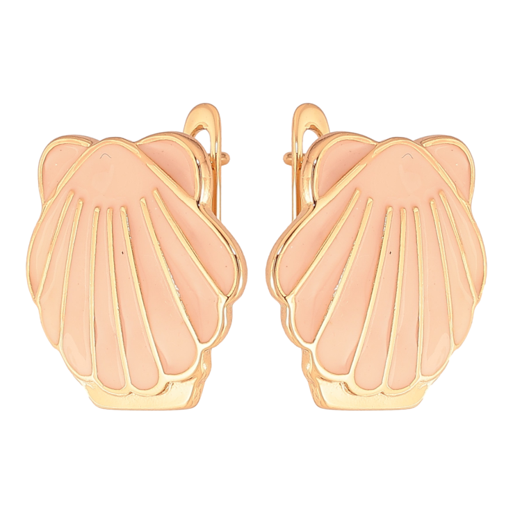 Серьги Xuping цвет Позолота 18К английский замок "Ракушки с розовой эмалью" фото №25