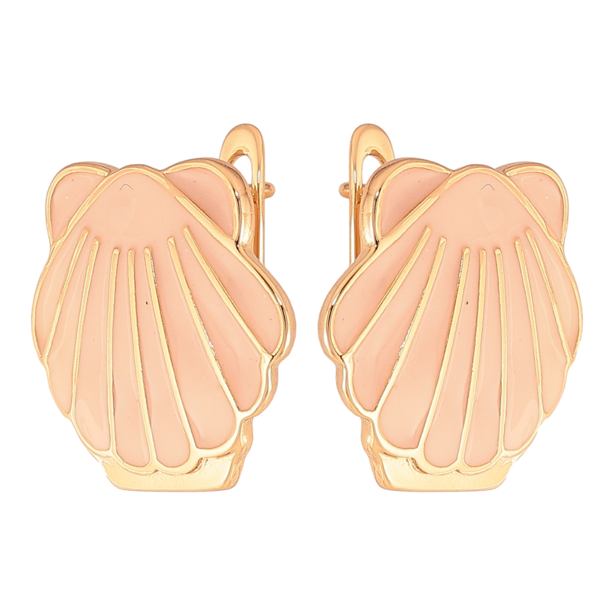 Серьги Xuping цвет Позолота 18К английский замок "Ракушки с розовой эмалью" фото №1