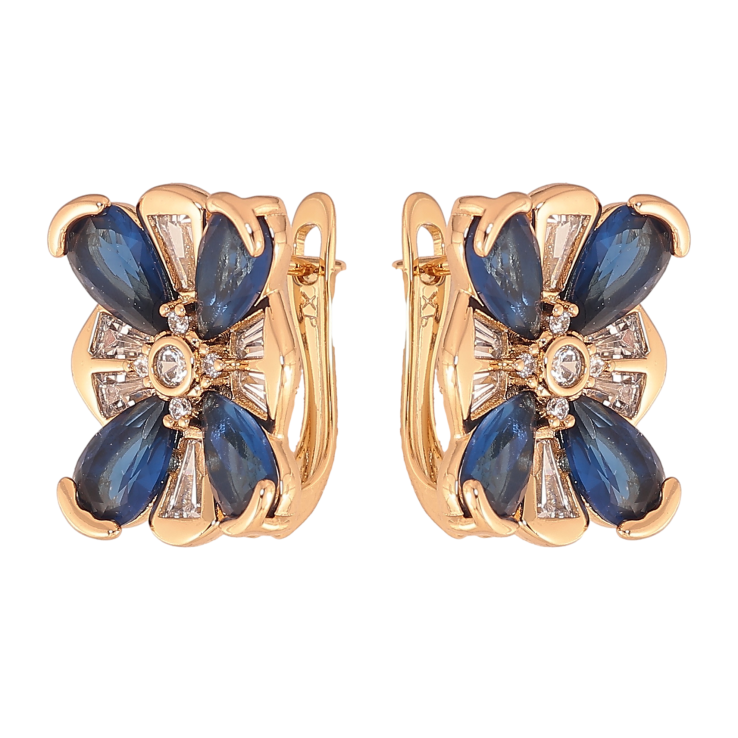 Серьги Xuping цвет Позолота 18K английский замок "Цветочки с синими кристаллами" фото №21