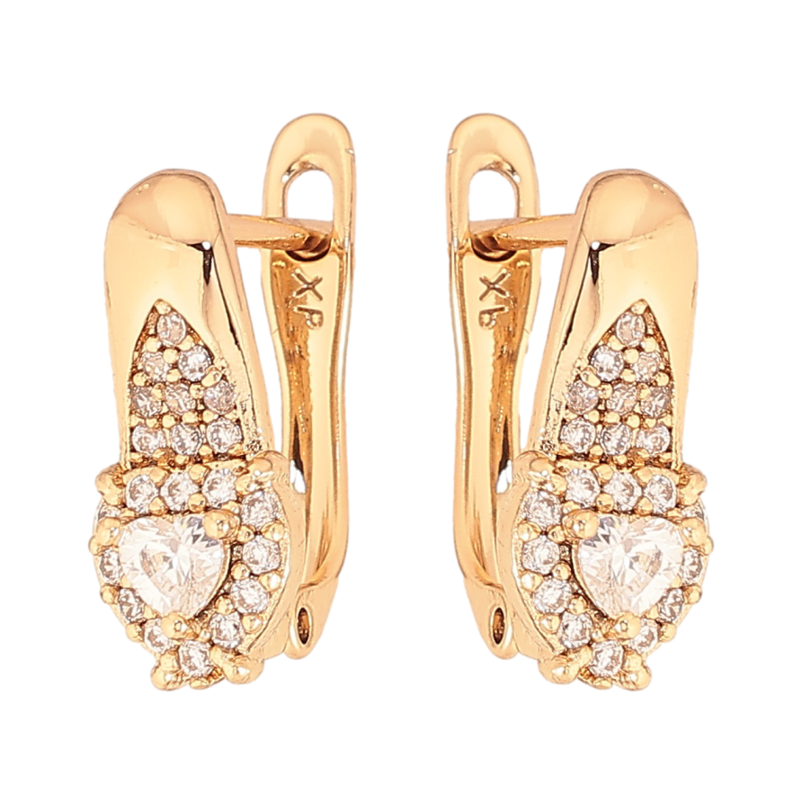Серьги Xuping цвет Позолота 18К английский замок "Узор с кристаллами" фото №1