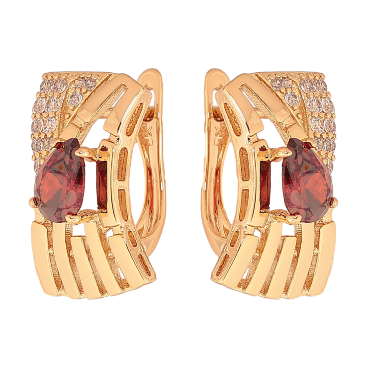 Серьги Xuping цвет Позолота 18К английский замок "Узор с красными кристаллами" фото №19