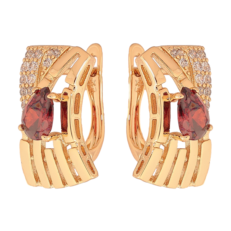 Серьги Xuping цвет Позолота 18К английский замок "Узор с красными кристаллами" фото №1 Серьги Xuping цвет Позолота 18К английский замок "Узор с красными кристаллами" фото №1