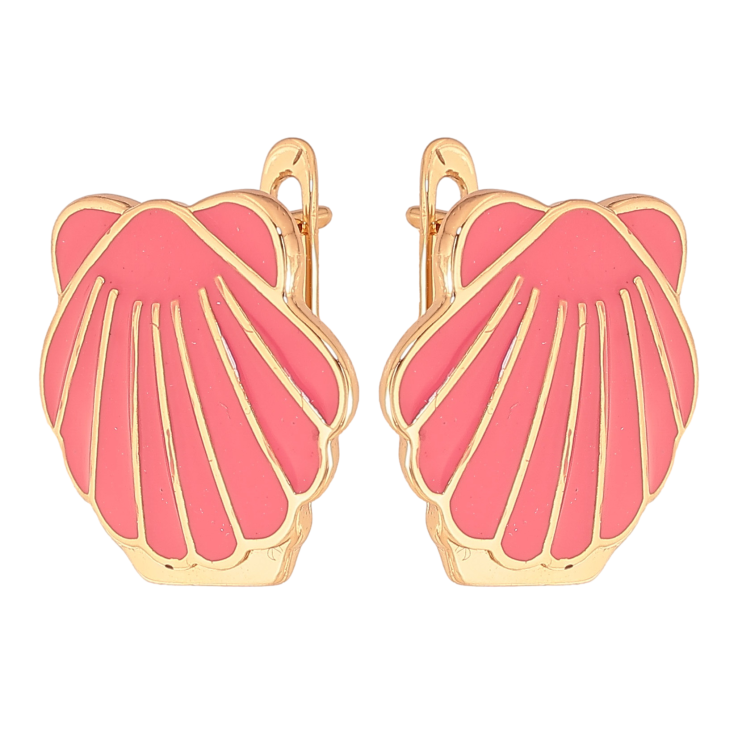 Серьги Xuping цвет Позолота 18К английский замок "Ракушки с розовой эмалью" фото №21