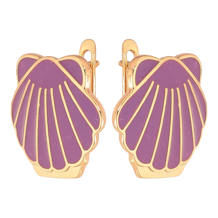 Серьги Xuping цвет Позолота 18К английский замок "Ракушки с сиреневой эмалью" фото №23