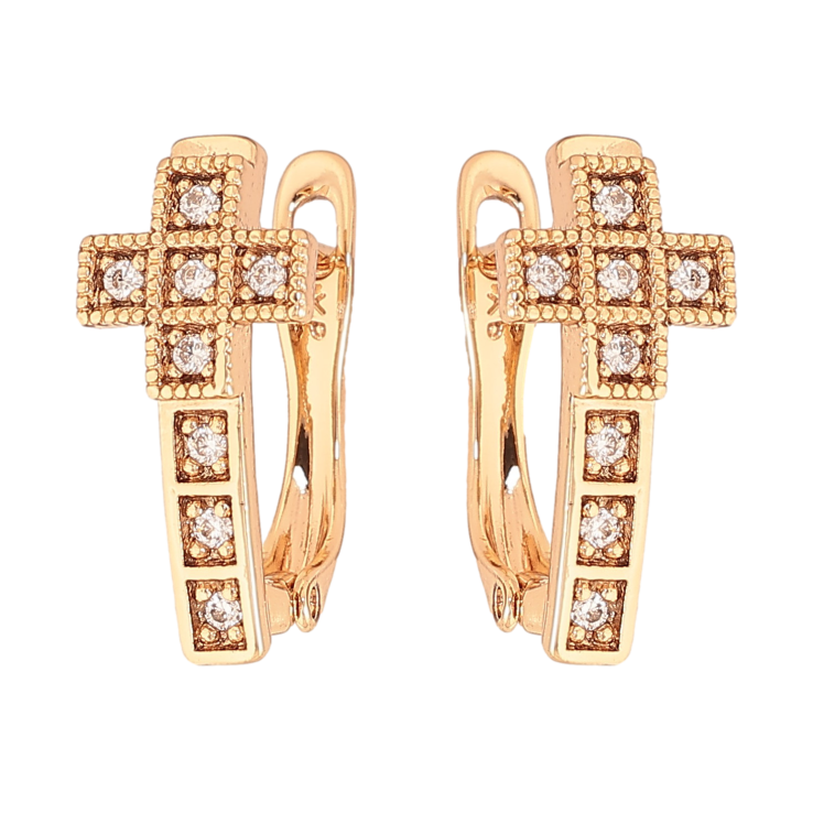 Серьги Xuping цвет Позолота 18К английский замок "Крестики" фото №10