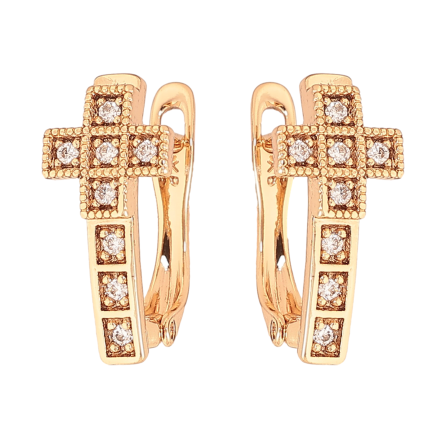 Серьги Xuping цвет Позолота 18К английский замок "Крестики" фото №1