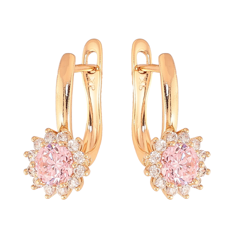 Серьги Xuping цвет Позолота 18К английский замок "Узор с розовыми кристаллами" фото №1